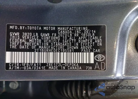 2014 Toyota Corolla L из США, поврежденный, VIN 2T1BURHE0EC195581